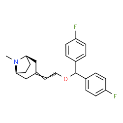 ChemSpider 2D Image | (1R,3E,5S)-3-{2-[Bis(4-fluorophenyl)methoxy]ethylidene}-8-methyl-8-azabicyclo[3.2.1]octane | C23H25F2NO