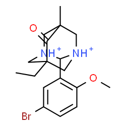 ChemSpider 2D Image | 2-(5-Bromo-2-methoxyphenyl)-5-ethyl-7-methyl-6-oxo-1,3-diazoniatricyclo[3.3.1.1~3,7~]decane | C18H25BrN2O2