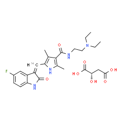 ChemSpider 2D Image | (2S)-2-Hydroxysuccinic acid - N-[2-(diethylamino)ethyl]-5-[(Z)-(5-fluoro-2-oxo-1,2-dihydro-3H-indol-3-ylidene)(~14~C)methyl]-2,4-dimethyl-1H-pyrrole-3-carboxamide (1:1) | C2514CH33FN4O7