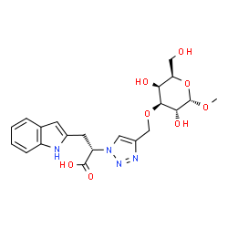 ChemSpider 2D Image | Methyl 3-O-({1-[(1S)-1-carboxy-2-(1H-indol-2-yl)ethyl]-1H-1,2,3-triazol-4-yl}methyl)-alpha-D-galactopyranoside | C21H26N4O8