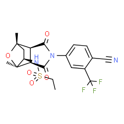 ChemSpider 2D Image | N-{(1R,2S,6R,7R,8R)-4-[4-Cyano-3-(trifluoromethyl)phenyl]-1,7-dimethyl-3,5-dioxo-10-oxa-4-azatricyclo[5.2.1.0~2,6~]dec-8-yl}ethanesulfonamide | C20H20F3N3O5S