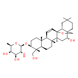 ChemSpider 2D Image | (3beta,13alpha,16alpha)-16,23-Dihydroxy-13,28-epoxyolean-11-en-3-yl 6-deoxy-beta-D-galactopyranoside | C36H58O8
