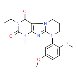 ChemSpider 2D Image | 9-(2,5-Dimethoxyphenyl)-3-ethyl-1-methyl-6,7,8,9-tetrahydropyrimido[2,1-f]purine-2,4(1H,3H)-dione | C19H23N5O4