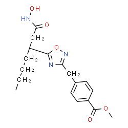ChemSpider 2D Image | Methyl 4-({5-[(3R)-1-(hydroxyamino)-1-oxo-3-heptanyl]-1,2,4-oxadiazol-3-yl}methyl)benzoate | C18H23N3O5