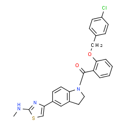 ChemSpider 2D Image | {2-[(4-Chlorobenzyl)oxy]phenyl}{5-[2-(methylamino)-1,3-thiazol-4-yl]-2,3-dihydro-1H-indol-1-yl}methanone | C26H22ClN3O2S
