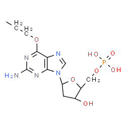ChemSpider 2D Image | 9-(2-Deoxy-5-O-phosphono-beta-D-erythro-pentofuranosyl)-6-propoxy-9H-purin-2-amine | C13H20N5O7P