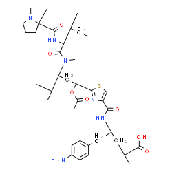 ChemSpider 2D Image | 1,2-Dimethyl-D-prolyl-N-[(1R,3R)-1-acetoxy-1-(4-{[(2R,4S)-1-(4-aminophenyl)-4-carboxy-2-pentanyl]carbamoyl}-1,3-thiazol-2-yl)-4-methyl-3-pentanyl]-N-methyl-L-isoleucinamide | C38H58N6O7S