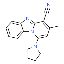 ChemSpider 2D Image | 3-Methyl-1-(1-pyrrolidinyl)pyrido[1,2-a]benzimidazole-4-carbonitrile | C17H16N4