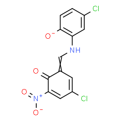 ChemSpider 2D Image | 4-Chloro-2-{[(3-chloro-5-nitro-6-oxo-2,4-cyclohexadien-1-ylidene)methyl]amino}phenolate | C13H7Cl2N2O4