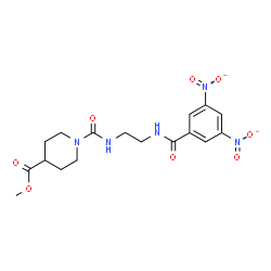 ChemSpider 2D Image | Methyl 1-({2-[(3,5-dinitrobenzoyl)amino]ethyl}carbamoyl)-4-piperidinecarboxylate | C17H21N5O8