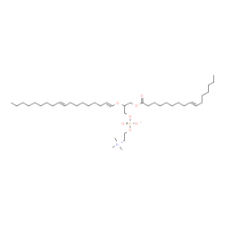 ChemSpider 2D Image | 3-[(9E)-9-Hexadecenoyloxy]-2-[(1E,9E)-1,9-octadecadien-1-yloxy]propyl 2-(trimethylammonio)ethyl phosphate | C42H80NO7P