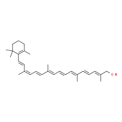 ChemSpider 2D Image | (2E,4E,6E,8E,10E,12E,14Z,16E)-2,6,11,15-Tetramethyl-17-(2,6,6-trimethyl-1-cyclohexen-1-yl)-2,4,6,8,10,12,14,16-heptadecaoctaen-1-ol | C30H42O