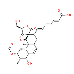 ChemSpider 2D Image | (2E,4E,6E)-7-[(2'S,3S,4a'S,4b'S,5R,6'R,7'S,8'S,10a'R)-6'-Acetoxy-8'-hydroxy-5-(hydroxymethyl)-4a',7'-dimethyl-2,4,4'-trioxo-1',4,4',4a',4b',5,5',6',7',8',8a',10a'-dodecahydro-2'H-spiro[furan-3,3'-phen
anthren]-2'-yl]-2,4,6-heptatrienoic acid | C29H34O10