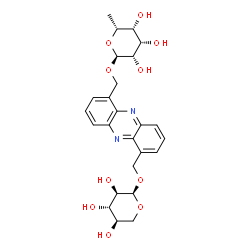 ChemSpider 2D Image | {6-[(alpha-D-Xylopyranosyloxy)methyl]-1-phenazinyl}methyl 6-deoxy-alpha-D-talopyranoside | C25H30N2O10