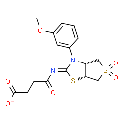 ChemSpider 2D Image | 4-{(Z)-[(3aR,6aR)-3-(3-Methoxyphenyl)-5,5-dioxidotetrahydrothieno[3,4-d][1,3]thiazol-2(3H)-ylidene]amino}-4-oxobutanoate | C16H17N2O6S2