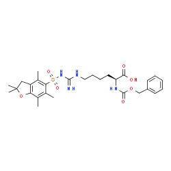 ChemSpider 2D Image | N~2~-[(Benzyloxy)carbonyl]-N~6~-{N-[(2,2,4,6,7-pentamethyl-2,3-dihydro-1-benzofuran-5-yl)sulfonyl]carbamimidoyl}-L-lysine | C28H38N4O7S