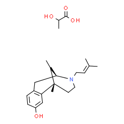 ChemSpider 2D Image | 2-Hydroxypropanoic acid - (1S,9S)-1,13-dimethyl-10-(3-methyl-2-buten-1-yl)-10-azatricyclo[7.3.1.0~2,7~]trideca-2,4,6-trien-4-ol (1:1) | C22H33NO4