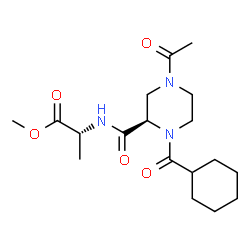 ChemSpider 2D Image | Methyl N-{[(2R)-4-acetyl-1-(cyclohexylcarbonyl)-2-piperazinyl]carbonyl}-D-alaninate | C18H29N3O5