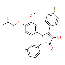 ChemSpider 2D Image | 1-(3-Fluorophenyl)-4-(4-fluorophenyl)-3-hydroxy-5-(4-isobutoxy-3-methoxyphenyl)-1,5-dihydro-2H-pyrrol-2-one | C27H25F2NO4