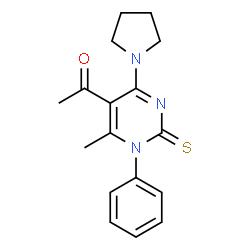 ChemSpider 2D Image | 1-[6-Methyl-1-phenyl-4-(1-pyrrolidinyl)-2-thioxo-1,2-dihydro-5-pyrimidinyl]ethanone | C17H19N3OS