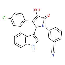 ChemSpider 2D Image | 3-[3-(4-Chlorophenyl)-4-hydroxy-2-(1H-indol-3-yl)-5-oxo-2,5-dihydro-1H-pyrrol-1-yl]benzonitrile | C25H16ClN3O2
