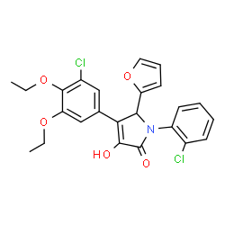 ChemSpider 2D Image | 4-(3-Chloro-4,5-diethoxyphenyl)-1-(2-chlorophenyl)-5-(2-furyl)-3-hydroxy-1,5-dihydro-2H-pyrrol-2-one | C24H21Cl2NO5