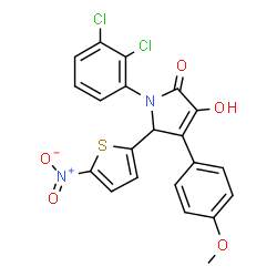 ChemSpider 2D Image | 1-(2,3-Dichlorophenyl)-3-hydroxy-4-(4-methoxyphenyl)-5-(5-nitro-2-thienyl)-1,5-dihydro-2H-pyrrol-2-one | C21H14Cl2N2O5S