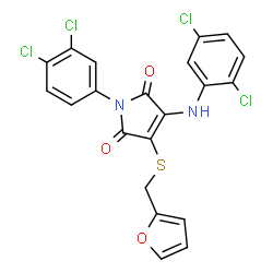 ChemSpider 2D Image | 1-(3,4-Dichlorophenyl)-3-[(2,5-dichlorophenyl)amino]-4-[(2-furylmethyl)sulfanyl]-1H-pyrrole-2,5-dione | C21H12Cl4N2O3S