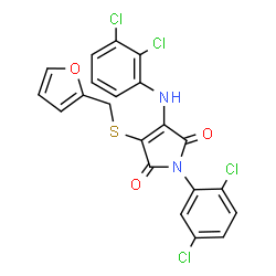 ChemSpider 2D Image | 1-(2,5-Dichlorophenyl)-3-[(2,3-dichlorophenyl)amino]-4-[(2-furylmethyl)sulfanyl]-1H-pyrrole-2,5-dione | C21H12Cl4N2O3S
