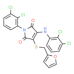 ChemSpider 2D Image | 1-(2,3-Dichlorophenyl)-3-[(2,3-dichlorophenyl)amino]-4-[(2-furylmethyl)sulfanyl]-1H-pyrrole-2,5-dione | C21H12Cl4N2O3S