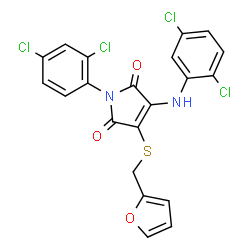 ChemSpider 2D Image | 1-(2,4-Dichlorophenyl)-3-[(2,5-dichlorophenyl)amino]-4-[(2-furylmethyl)sulfanyl]-1H-pyrrole-2,5-dione | C21H12Cl4N2O3S