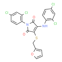 ChemSpider 2D Image | 1-(2,4-Dichlorophenyl)-3-[(2,4-dichlorophenyl)amino]-4-[(2-furylmethyl)sulfanyl]-1H-pyrrole-2,5-dione | C21H12Cl4N2O3S