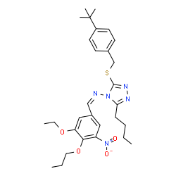 ChemSpider 2D Image | (Z)-N-(3-Butyl-5-{[4-(2-methyl-2-propanyl)benzyl]sulfanyl}-4H-1,2,4-triazol-4-yl)-1-(3-ethoxy-5-nitro-4-propoxyphenyl)methanimine | C29H39N5O4S