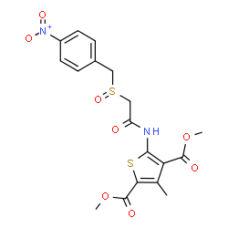 ChemSpider 2D Image | Dimethyl 3-methyl-5-({[(4-nitrobenzyl)sulfinyl]acetyl}amino)-2,4-thiophenedicarboxylate | C18H18N2O8S2