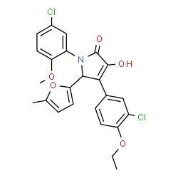 ChemSpider 2D Image | 4-(3-Chloro-4-ethoxyphenyl)-1-(5-chloro-2-methoxyphenyl)-3-hydroxy-5-(5-methyl-2-furyl)-1,5-dihydro-2H-pyrrol-2-one | C24H21Cl2NO5