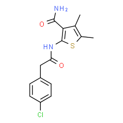 ChemSpider 2D Image | 2-{[(4-Chlorophenyl)acetyl]amino}-4,5-dimethyl-3-thiophenecarboxamide | C15H15ClN2O2S