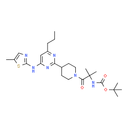 ChemSpider 2D Image | 2-Methyl-2-propanyl [2-methyl-1-(4-{4-[(5-methyl-1,3-thiazol-2-yl)amino]-6-propyl-2-pyrimidinyl}-1-piperidinyl)-1-oxo-2-propanyl]carbamate | C25H38N6O3S