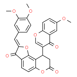 ChemSpider 2D Image | (2Z)-2-(3,4-Dimethoxybenzylidene)-9-(6-methoxy-4-oxo-4H-chromen-3-yl)-8,9-dihydro-7H-furo[2,3-f]chromene-3,7(2H)-dione | C30H22O9