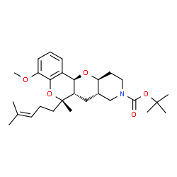 ChemSpider 2D Image | 2-Methyl-2-propanyl (6S,6aS,7aS,11aS,12aS)-4-methoxy-6-methyl-6-(4-methyl-3-penten-1-yl)-6a,7a,10,11,11a,12a-hexahydro-6H,7H-chromeno[3',4':5,6]pyrano[3,2-c]pyridine-9(8H)-carboxylate | C28H41NO5