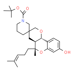 ChemSpider 2D Image | 2-Methyl-2-propanyl (4a'S,5'R,10b'S)-8'-hydroxy-5'-methyl-5'-(4-methyl-3-penten-1-yl)-4a',10b'-dihydro-1H,4'H,5'H-spiro[piperidine-3,3'-pyrano[3,2-c]chromene]-1-carboxylate | C28H41NO5