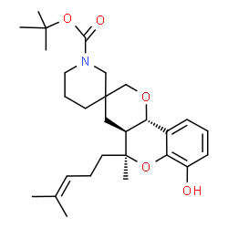 ChemSpider 2D Image | 2-Methyl-2-propanyl (4a'S,5'S,10b'S)-7'-hydroxy-5'-methyl-5'-(4-methyl-3-penten-1-yl)-4a',10b'-dihydro-1H,4'H,5'H-spiro[piperidine-3,3'-pyrano[3,2-c]chromene]-1-carboxylate | C28H41NO5
