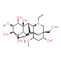 ChemSpider 2D Image | (3beta,5alpha,8alpha,9alpha,13alpha,14alpha,15beta,16alpha)-20-Ethyl-1,6,16-trimethoxy-4-(methoxymethyl)aconitane-3,8,13,14,15-pentol | C25H41NO9
