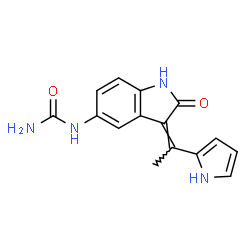 ChemSpider 2D Image | 1-{(3Z)-2-Oxo-3-[1-(1H-pyrrol-2-yl)ethylidene]-2,3-dihydro-1H-indol-5-yl}urea | C15H14N4O2