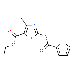 ChemSpider 2D Image | Ethyl 4-methyl-2-[(2-thienylcarbonyl)amino]-1,3-thiazole-5-carboxylate | C12H12N2O3S2