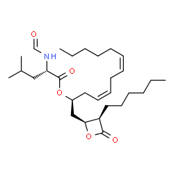 ChemSpider 2D Image | (2S,4Z,7Z)-1-[(2S,3R)-3-Hexyl-4-oxo-2-oxetanyl]-4,7-tridecadien-2-yl N-formyl-L-leucinate | C29H49NO5