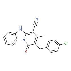 ChemSpider 2D Image | 2-(4-Chlorobenzyl)-3-methyl-1-oxo-1,5-dihydropyrido[1,2-a]benzimidazole-4-carbonitrile | C20H14ClN3O