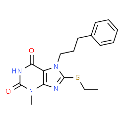 ChemSpider 2D Image | 8-(Ethylsulfanyl)-3-methyl-7-(3-phenylpropyl)-3,7-dihydro-1H-purine-2,6-dione | C17H20N4O2S