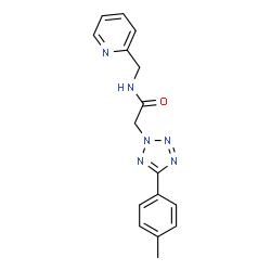 ChemSpider 2D Image | 2-[5-(4-Methylphenyl)-2H-tetrazol-2-yl]-N-(2-pyridinylmethyl)acetamide | C16H16N6O