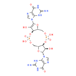 ChemSpider 2D Image | 9,9'-[(2R,3R,3aS,5R,7aR,10aR,12R,14aR)-3,5,10,12-Tetrahydroxy-5,12-dioxido-3,3a,7a,10a,14,14a-hexahydro-2H,7H-difuro[3,2-d:3',2'-j][1,3,7,9,2,8]tetraoxadiphosphacyclododecine-2,9-diyl]bis(2-amino-1,9-
dihydro-6H-purin-6-one) | C20H22N10O14P2