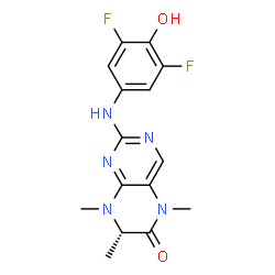 ChemSpider 2D Image | (7S)-2-[(3,5-Difluoro-4-hydroxyphenyl)amino]-5,7,8-trimethyl-7,8-dihydro-6(5H)-pteridinone | C15H15F2N5O2